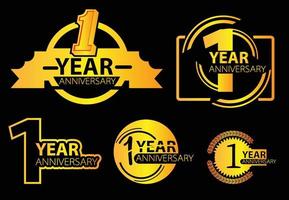 plantilla de diseño de logotipo, pegatina, icono y camiseta de aniversario de 1 año vector