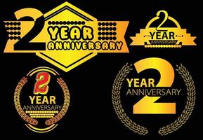 plantilla de diseño de logotipo, pegatina, icono y camiseta de aniversario de 2 años vector