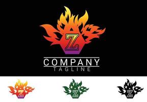 plantilla de diseño de logotipo, camiseta y pegatina de letra z de fuego vector