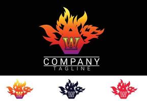 Fire letter W sticker, tshirt and logo design template vector