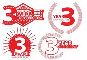 3 year anniversary logo, sticker, icon and t shirt design template vector