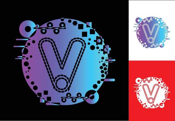 V technology logo, icon, t shirt, sticker design template