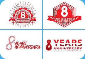 8 year anniversary logo, sticker, icon and t shirt design template vector