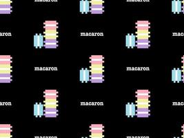 Macaron cartoon character seamless pattern on black background. Pixel style.. vector