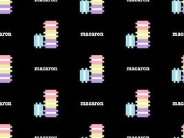 Macaron cartoon character seamless pattern on black background. Pixel style.. vector