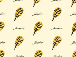 Feather cartoon character seamless pattern on yellow background. Pixel style.. vector
