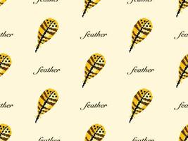 Feather cartoon character seamless pattern on yellow background. Pixel style.. vector