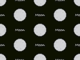 Moon cartoon character seamless pattern on black background. Pixel style.. vector