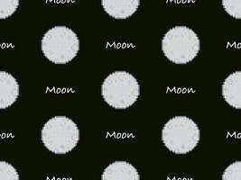 Moon cartoon character seamless pattern on black background. Pixel style.. vector