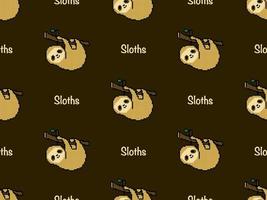 Sloths cartoon character seamless pattern on brown background. Pixel style.. vector