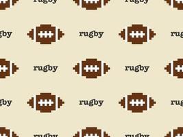 Rugby cartoon character seamless pattern on brown background. Pixel style. vector