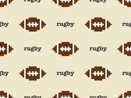 Rugby cartoon character seamless pattern on brown background. Pixel style. vector