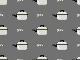 Pot cartoon character seamless pattern on gray background. Pixel style.. vector