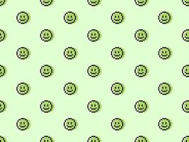 Smile cartoon character seamless pattern on green background. Pixel style. vector