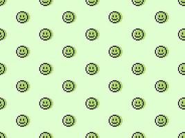 Smile cartoon character seamless pattern on green background. Pixel style. vector