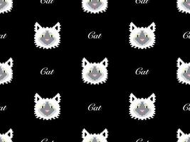 Cat cartoon character seamless pattern on black background. Pixel style. vector