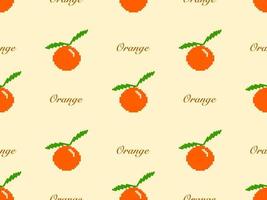 Orange cartoon character seamless pattern on yellow background. Pixel style vector