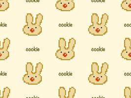 Cookie cartoon character seamless pattern on yellow background. Pixel style vector