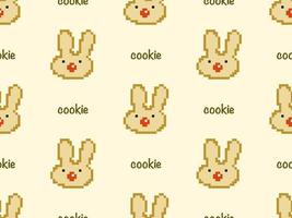 Cookie cartoon character seamless pattern on yellow background. Pixel style vector