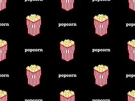 Popcorn cartoon character seamless pattern on black background. Pixel style vector