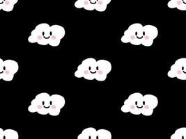 Cloud cartoon character seamless pattern on black background vector