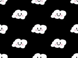 Cloud cartoon character seamless pattern on black background vector