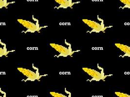 Corn cartoon character seamless pattern on black background. Pixel style vector