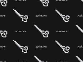 Scissors cartoon character seamless pattern on black background. Pixel style vector