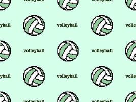 Volleyball cartoon character seamless pattern on green background. Pixel style vector