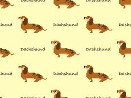 Dachshund cartoon character seamless pattern on yellow background. Pixel style vector