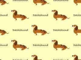 Dachshund cartoon character seamless pattern on yellow background. Pixel style vector