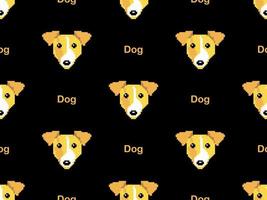 Dog cartoon character seamless pattern on black background. Pixel style vector