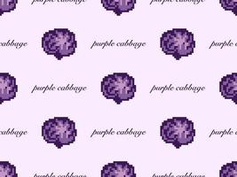 Purple cabbage cartoon character seamless pattern on purple background. Pixel style vector