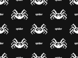 Spider cartoon character seamless pattern on black background. Pixel style.. vector