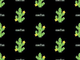 Cactus cartoon character seamless pattern on black background. Pixel style. vector