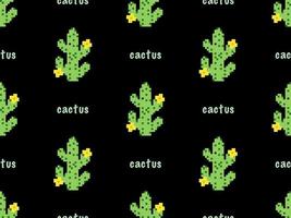 Cactus cartoon character seamless pattern on black background. Pixel style. vector