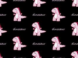 Dinosaur cartoon character seamless pattern on black background. Pixel style vector