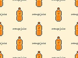 Orange juice cartoon character seamless pattern on orange background. Pixel style.. vector