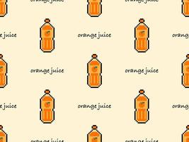 Orange juice cartoon character seamless pattern on orange background. Pixel style.. vector