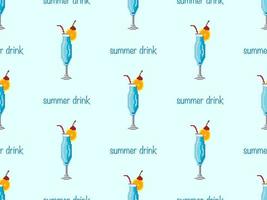 Drink cartoon character seamless pattern on blue background. Pixel style. vector