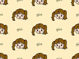 Girl cartoon character seamless pattern on yellow background. vector