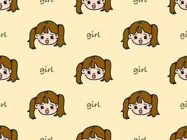 Girl cartoon character seamless pattern on yellow background. vector