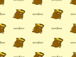 Corn flour cartoon character seamless pattern on yellow background. Pixel style vector