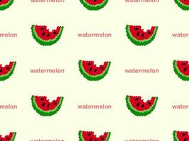 Watermelon cartoon character seamless pattern on yellow background. Pixel style vector