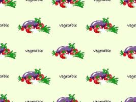 Vegetable cartoon character seamless pattern on yellow background. Pixel style vector