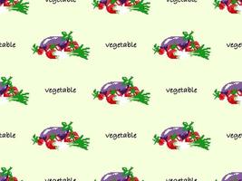 Vegetable cartoon character seamless pattern on yellow background. Pixel style vector