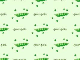 Green peas cartoon character seamless pattern on green background. Pixel style vector