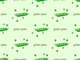 Green peas cartoon character seamless pattern on green background. Pixel style vector