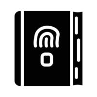 diary with fingerprint scanner glyph icon vector illustration