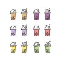 Bubble milk tea set, simple flat design. Isolate on white background. vector